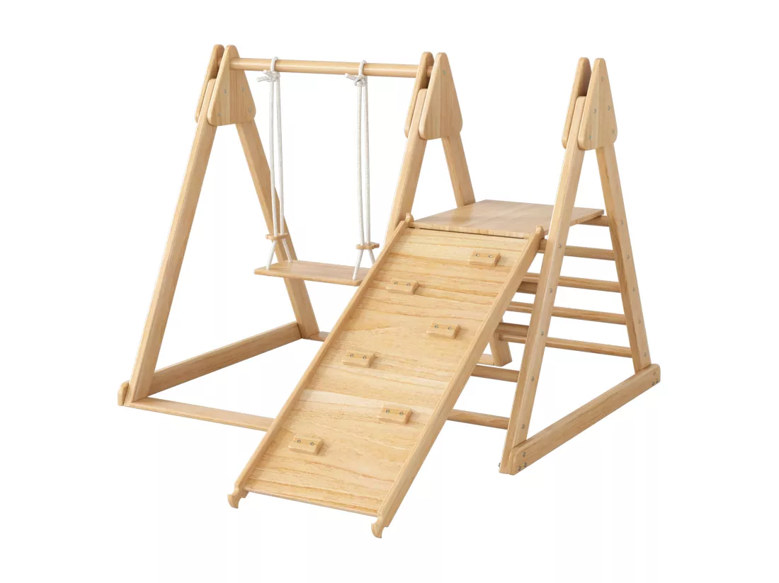 Jouet pour enfants 3 en 1, jouet en bois avec structure d'escalade, balançoire et toboggan