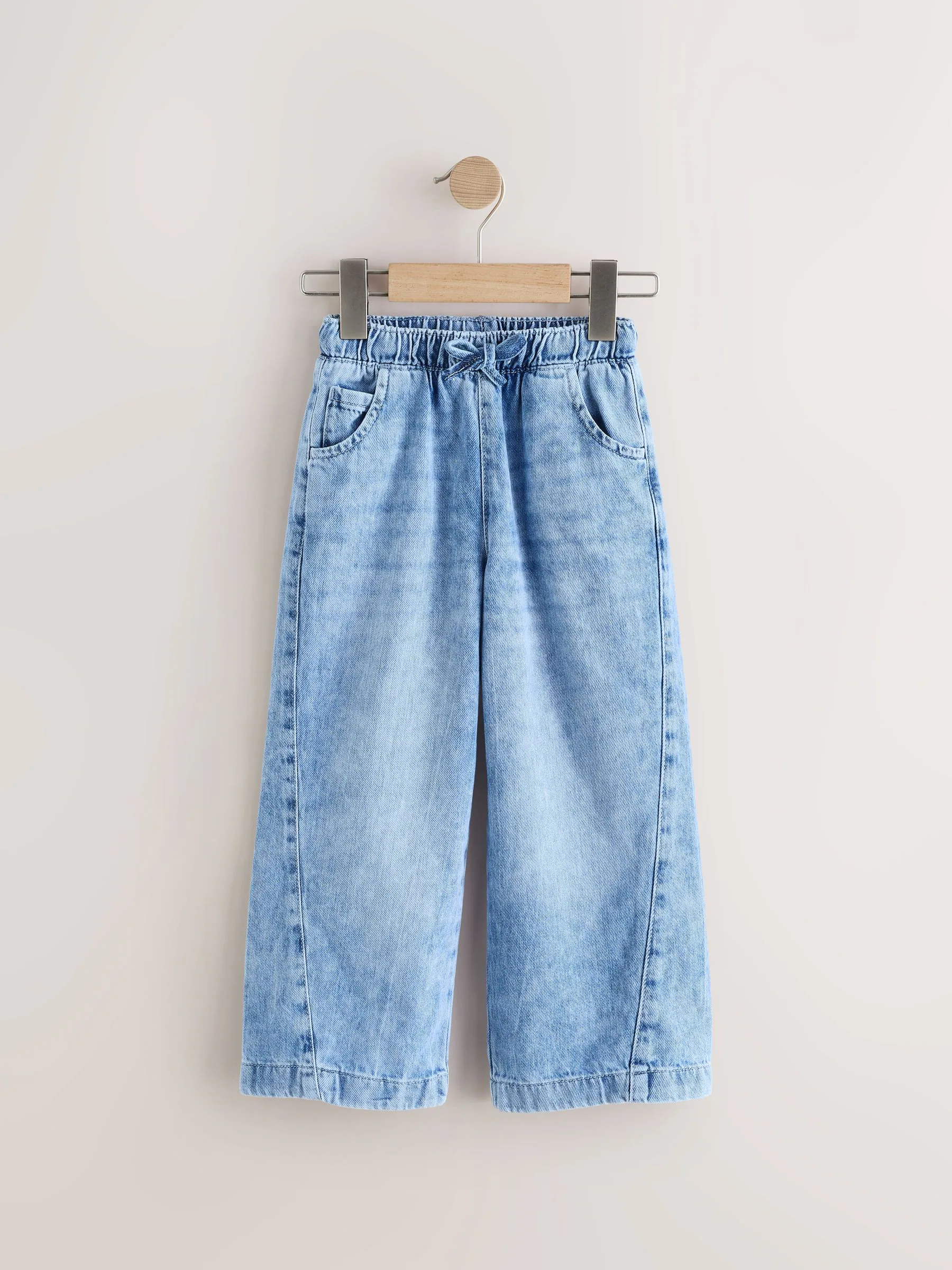 Middenblauw denim - 100% katoenen pull-on jeans met wijde pijpen (3-16jr)