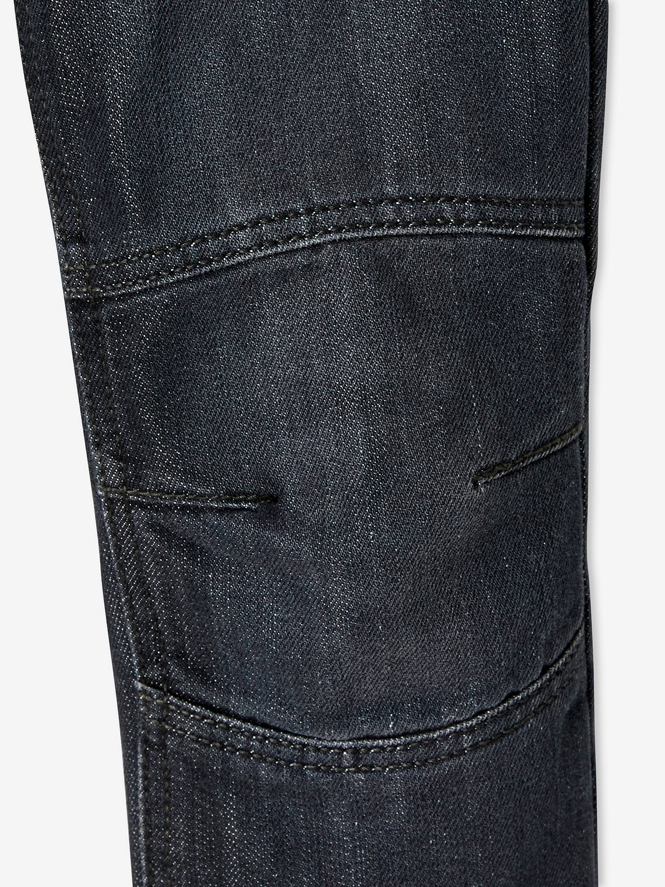 Calça jeans reta indestrutível com rasgos nos joelhos, para meninos, lavagem média cinza.