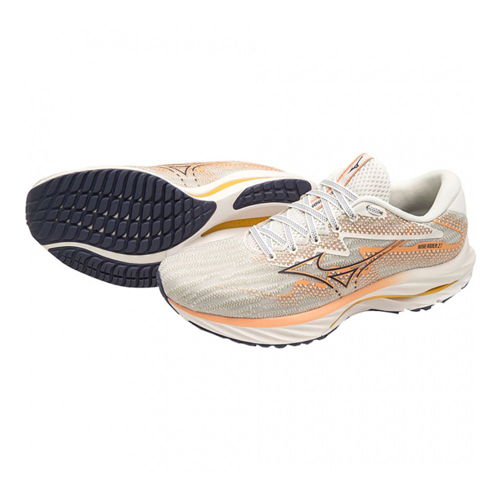 Mizuno WAVE RIDER 27 - Chaussures running Femme snowwhite/nightshadowblue/c.reef