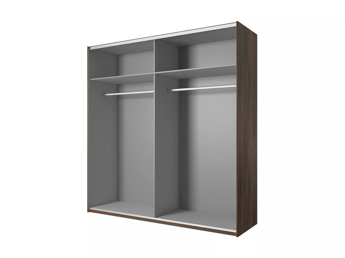 Chambre complète FOX – Armoire 200 cm, Lit 160x200 sommier inclus, Commode, Chevets – Chêne foncé