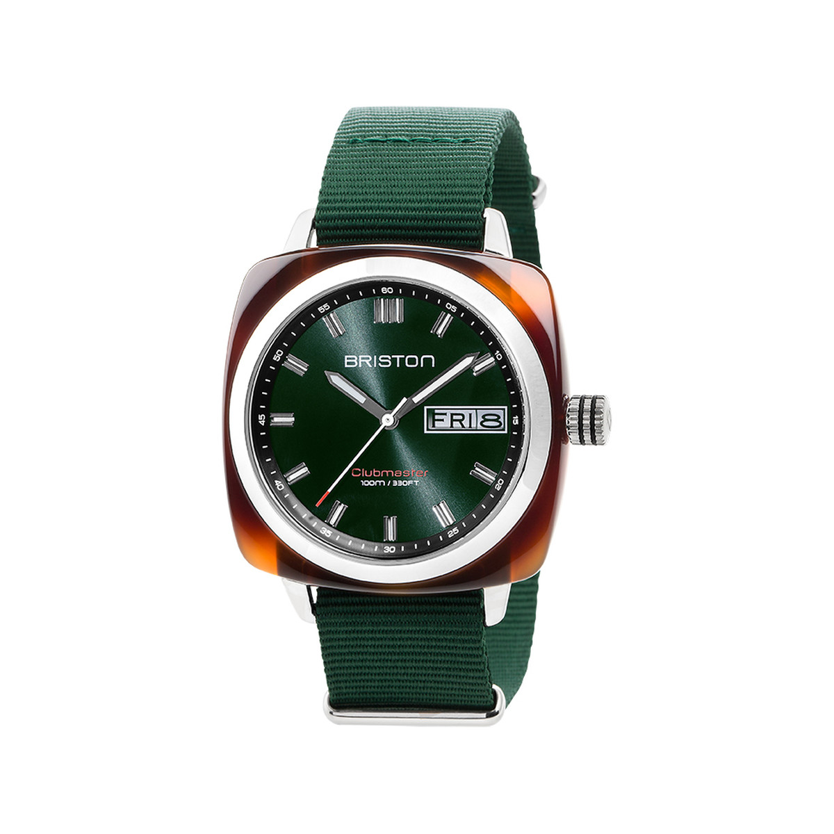 Montre BRISTON clubmaster sport hms homme bracelet tissu vert fonce