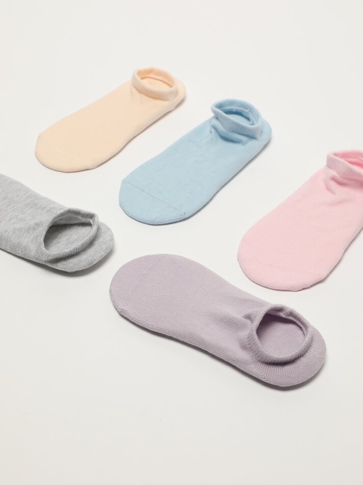 Pacote com 5 pares de meias invisíveis básicas - Cores variadas