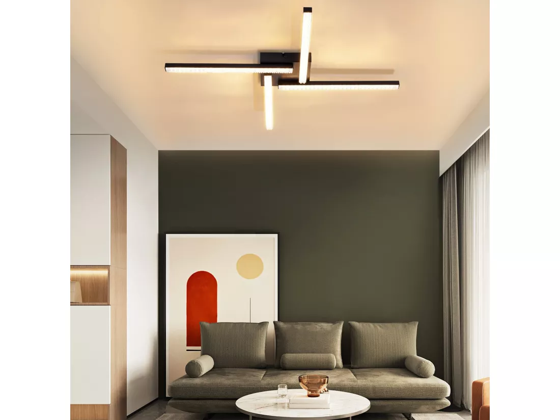 NETTLIFE Plafonnier LED Salon Noir Plafonnier 20W Moderne Cristal Métal 3000K
