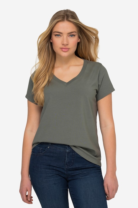 T-Shirt, kleiner Knoten Print, V-Ausschnitt, Halbarm, OEKO-TEX MIG