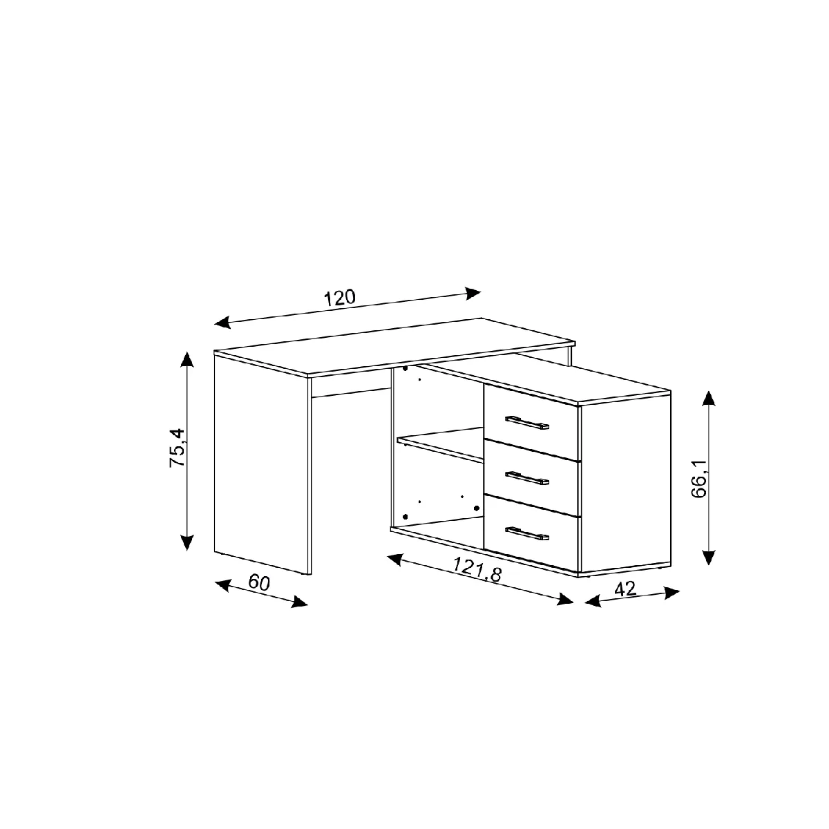 VIVALDI Bureau d'Angle Kurt - Chêne Artisan