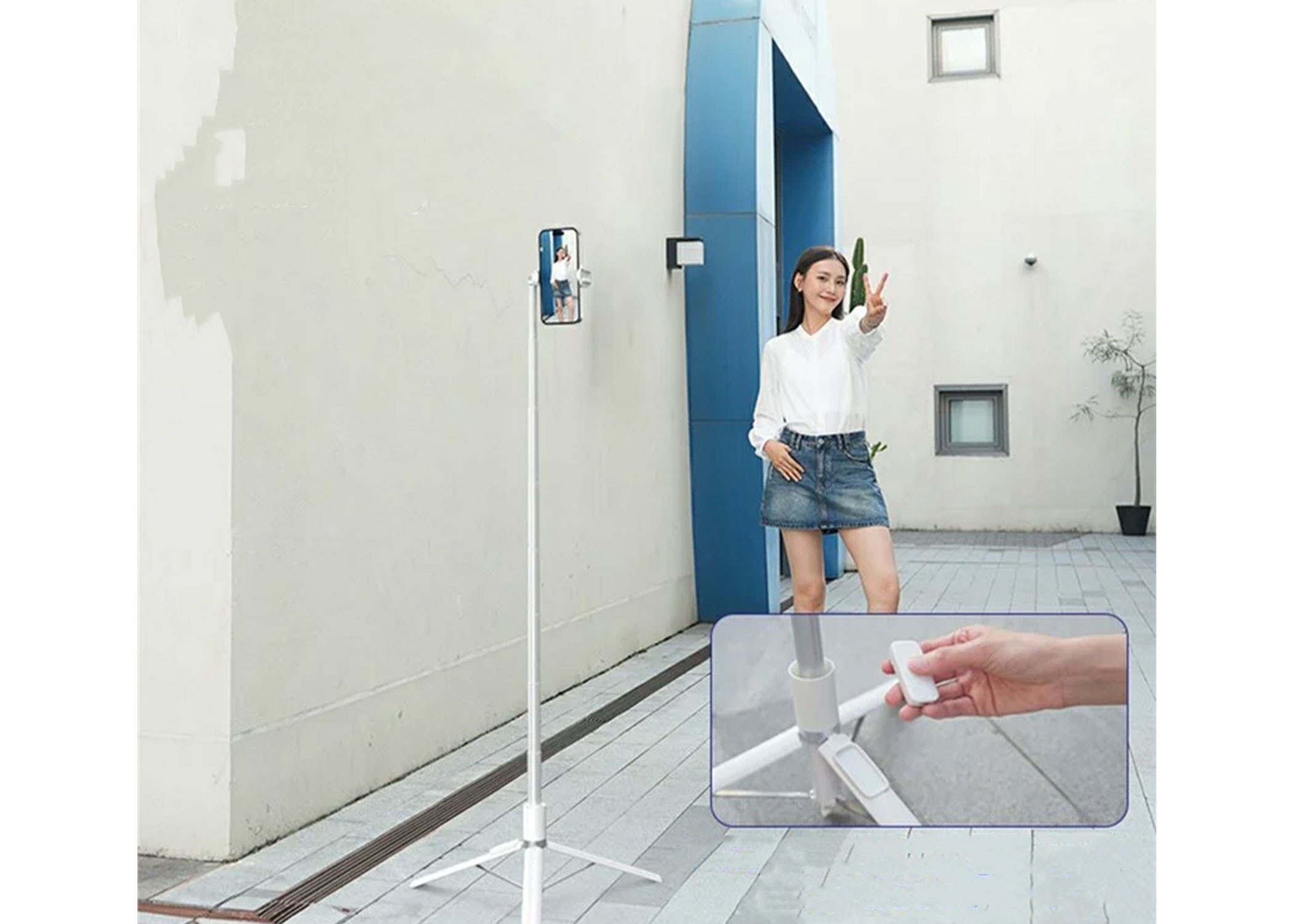 (180cm) 360° Grad Selfie Stick Tripod Dreibein Stativ Halterung mit Bluetooth Fernauslöser für Smartphone - Weiss