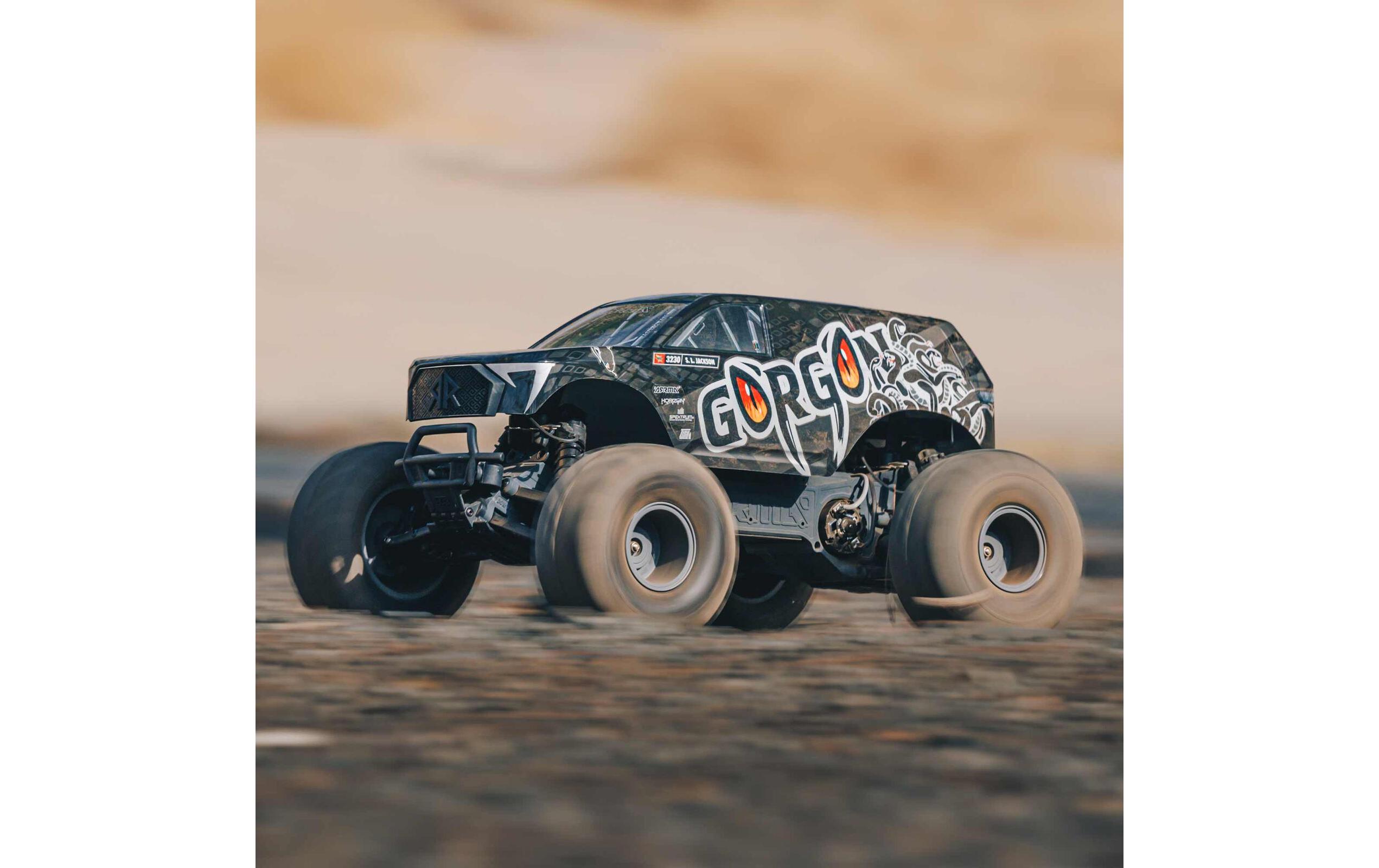 Monster Truck Gorgon MEGA 550 RWD Schwarz, Bausatz, 1:10<br>2WD Monstertruck mit Heckantrieb – Bausatz mit Elektronik & Akku