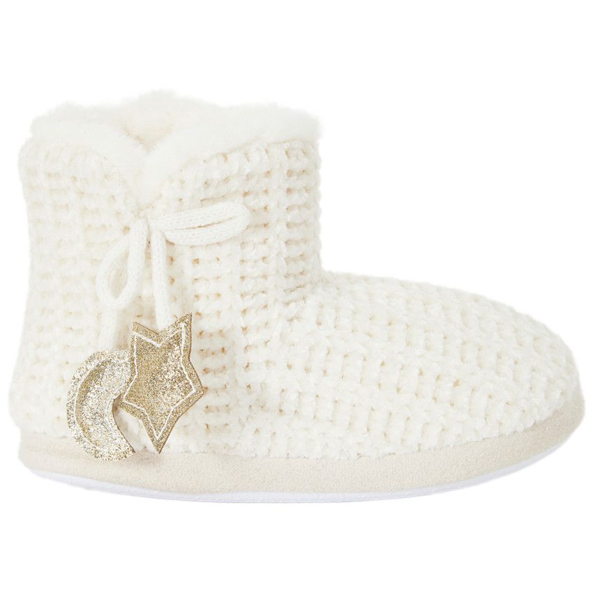 Chaussons bottes en tricot avec décos glitter pour fille - Blanc