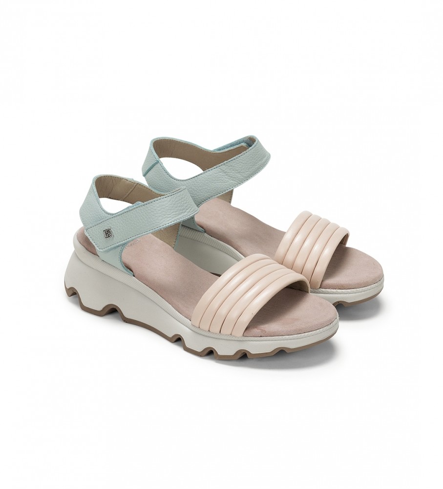 Sandálias Dorking by Fluchos Lais em couro azul - Salto plataforma de 6 cm -