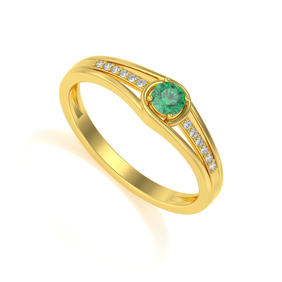 Bague ADEN Or 585 Jaune Emeraude et diamants 2.295grs