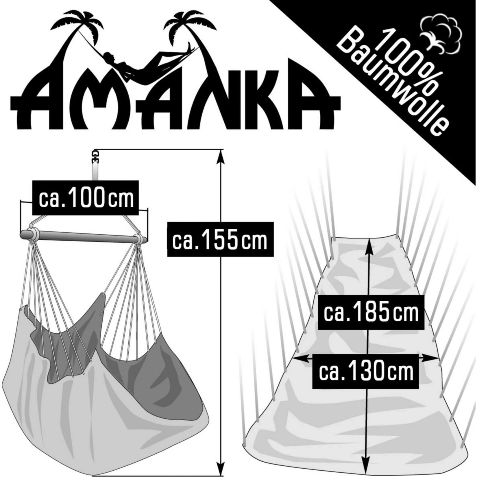 XXL Hängesessel 185x130cm - 2 Personen Hängestuhl