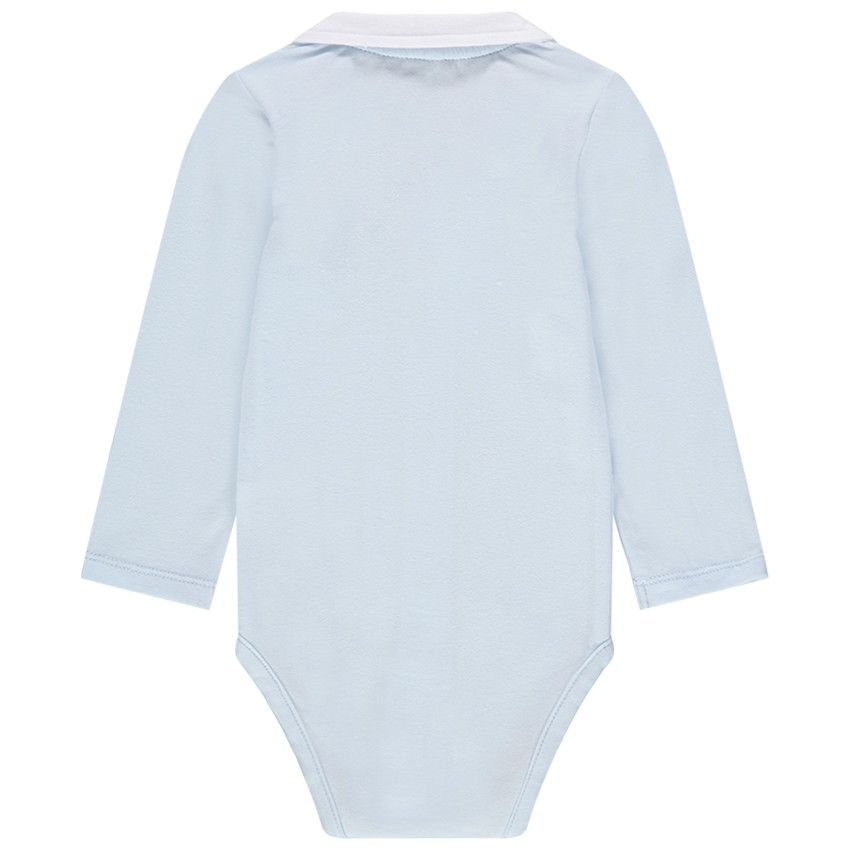 Body manches longues bleu en coton bio à col blanc - Bleu