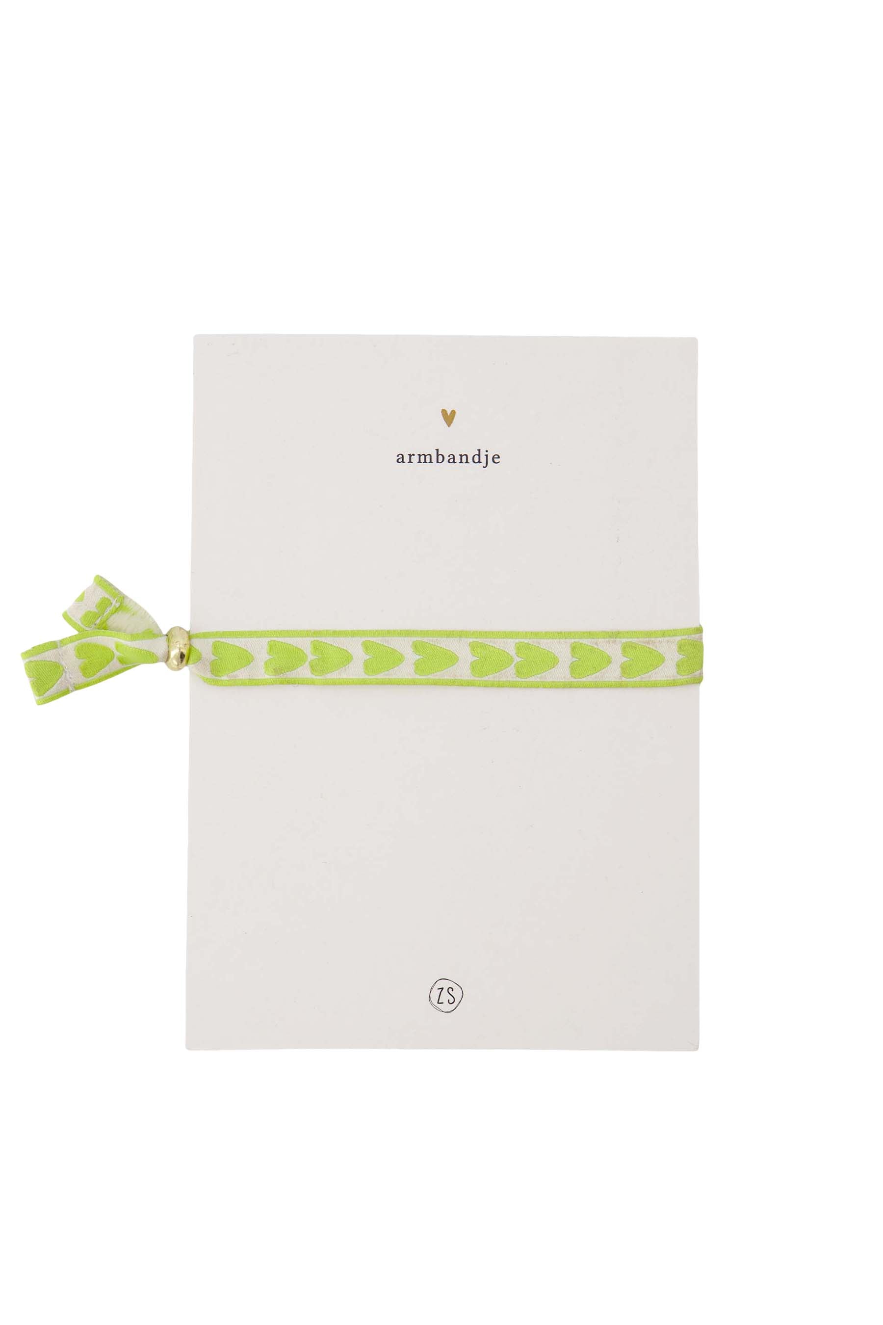 ansichtkaart armbandje hartjes geel