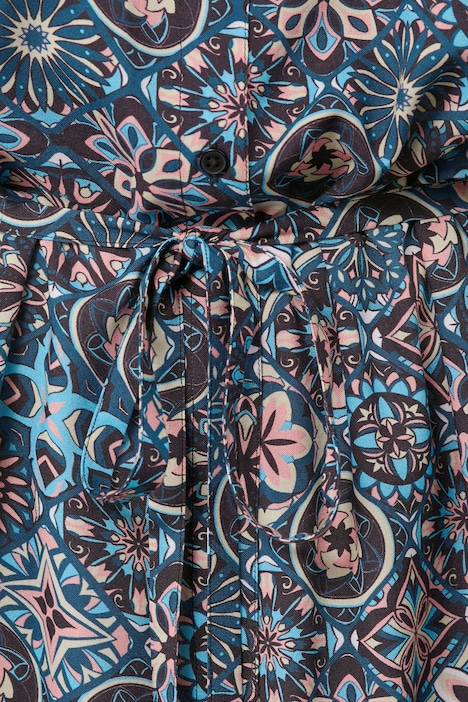 Midikleid, Alloverdruck, Hemdkragen, Knopfleiste, Bindegürtel, Halbarm