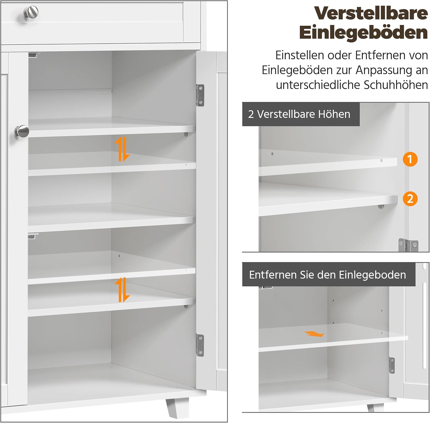 Yaheetech Schuschrank Schuhregal mit 1 Schublade und 2 Türen Schuhablage Verstellbare Einlegeböden Schuhkipper 4 Ablagefächer Holz Schuhkommode für High Heels/Stiefel, 78 × 37 × 85,5 cm