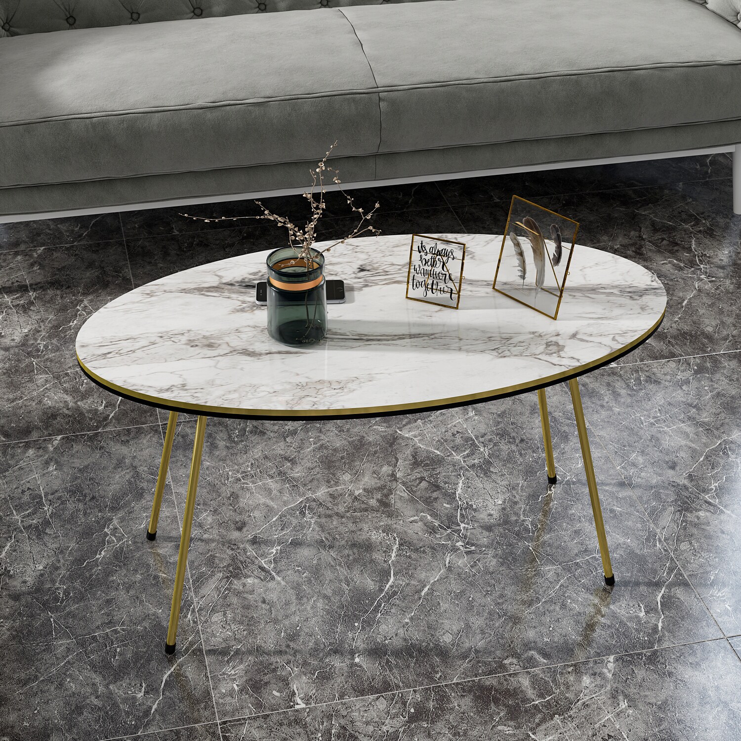 Couchtisch Marmor Optik Oval Weiß 20656962
