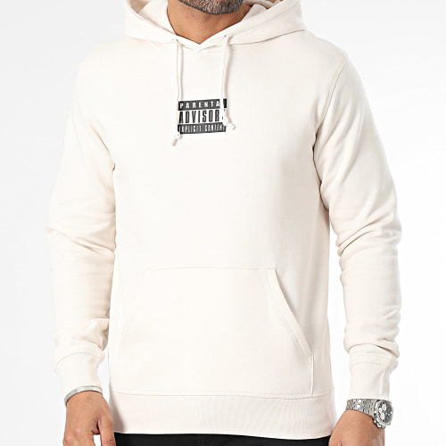 Sweat Capuche Big Back Logo Beige Noir