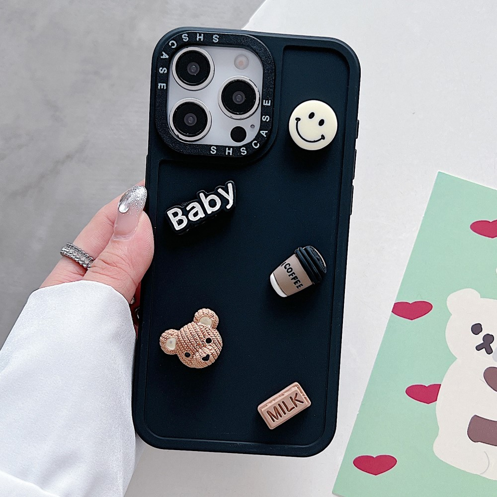 iPhone 16 Pro 3D Gummi Case Schutzhülle mit Beweglichen Stickern - Schwarz