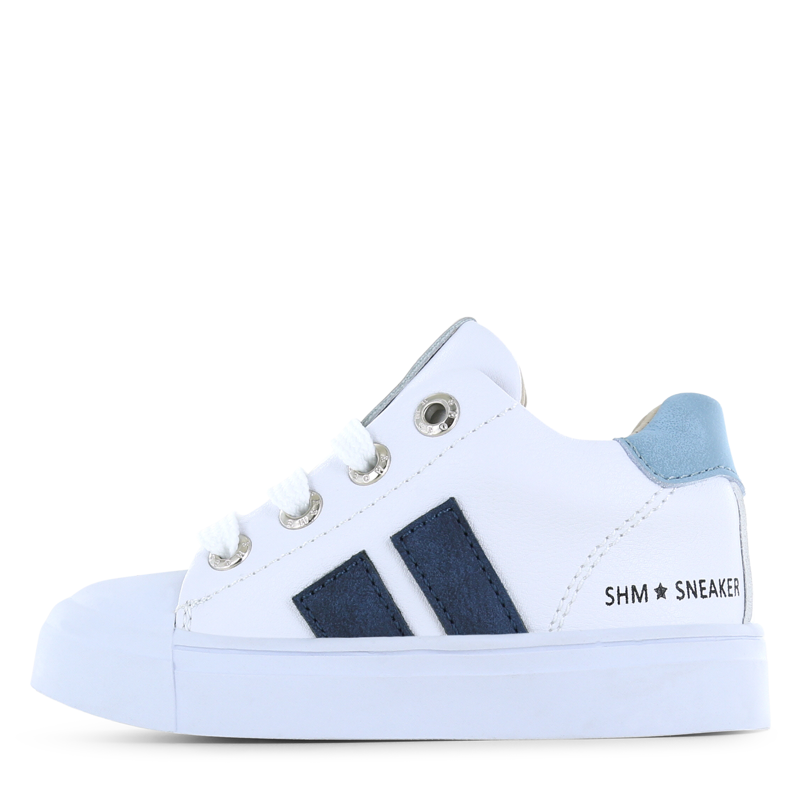 Shoesme witte sneaker met blauwe stripings Microfiber leer | Jongens schoen