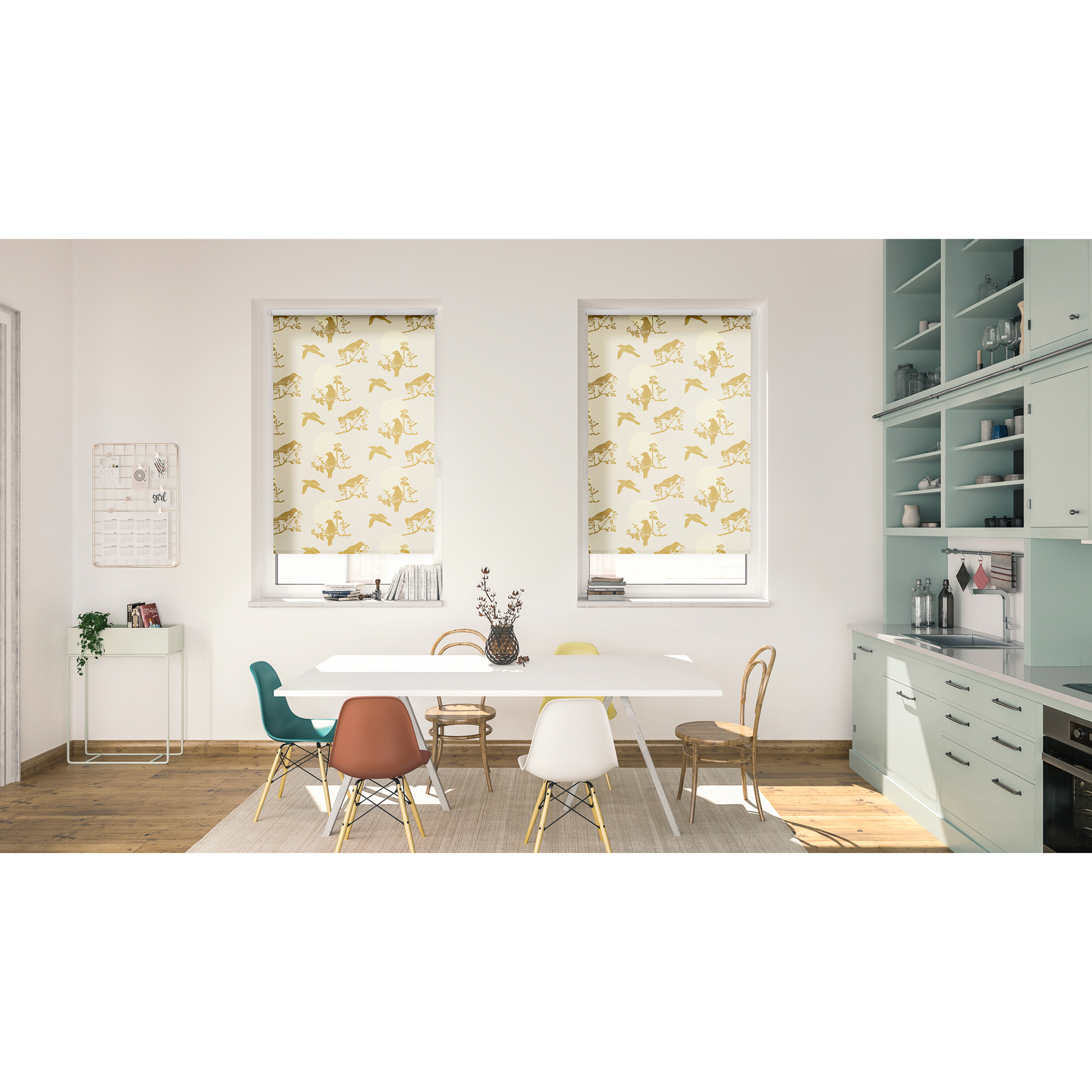 LICHTBLICK Klemmrollo MOON BIRDS - beige - 45x150 cm