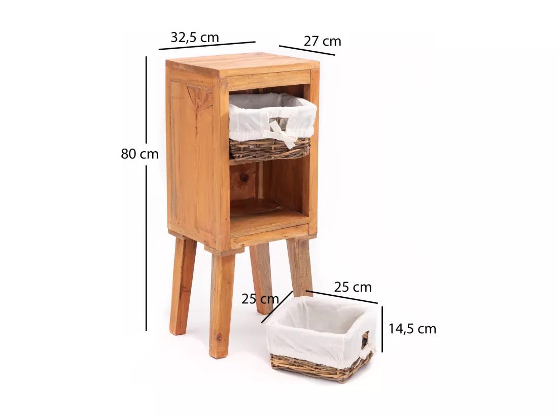COMMODE Willi Bois massif en acajou, 2 paniers couleurs naturelles
