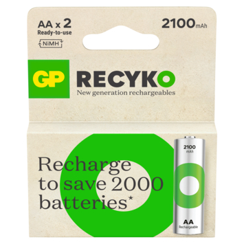 GP Batterij Oplaadbaar AA NiMH 2100mAh ReCyko 1,2V 2 Stuks