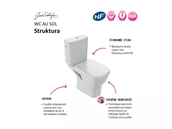WC à poser sans bride Jacob Delafon Struktura + abattant + nettoyant
