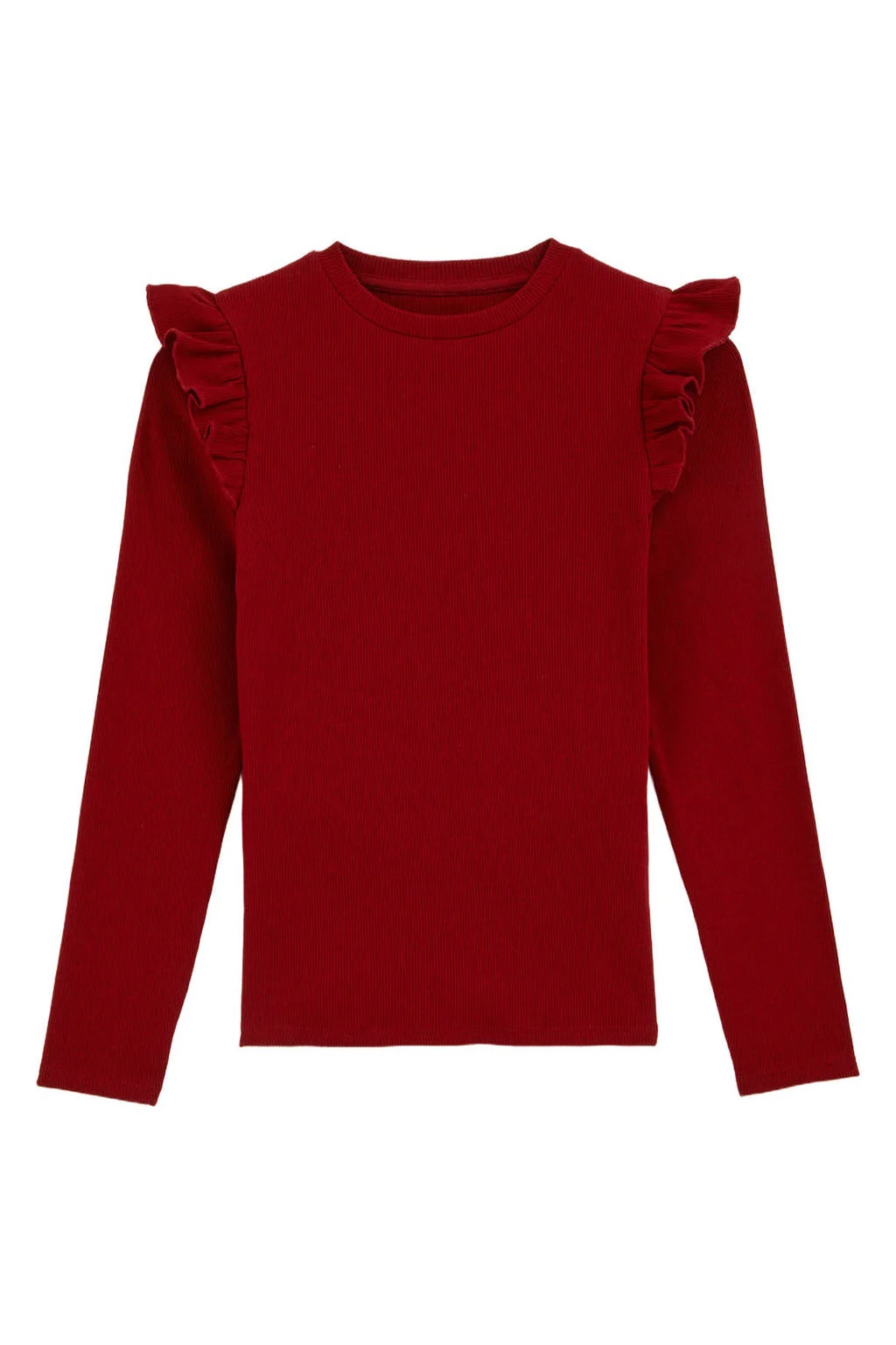 WE Fashion longsleeve rib gebreid donkerrood