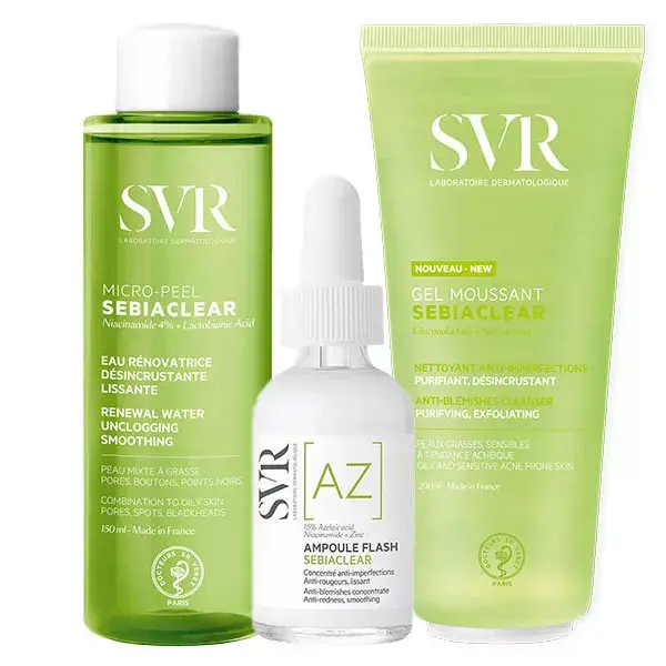 SVR Routine Sebiaclear Anti-Imperfections, Gel moussant, Micro peel, Ampoule Flash