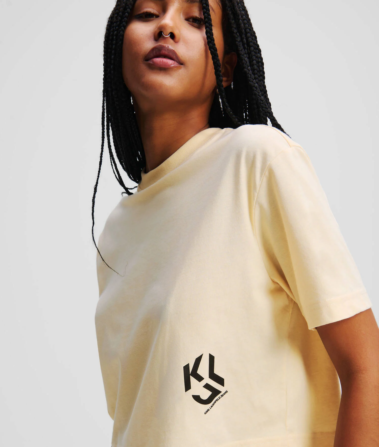 T-SHIRT CROPPED KLJ MONOGRAM - Frêne de bois