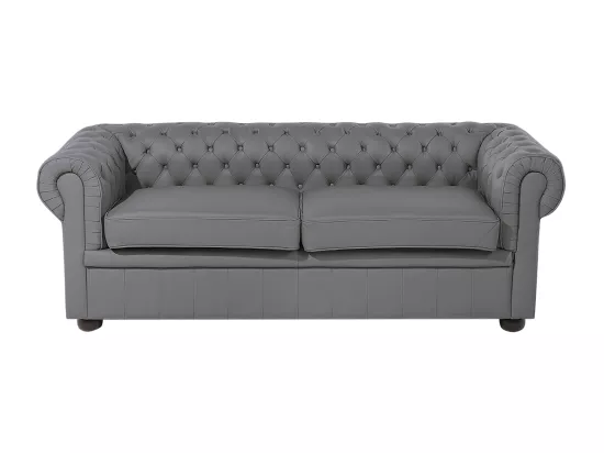 Canapé en cuir gris CHESTERFIELD