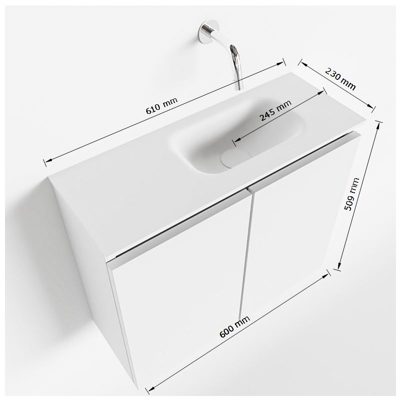 Mondiaz Ture 60cm toiletmeubel talc met wastafel talc rechts 1 kraangat