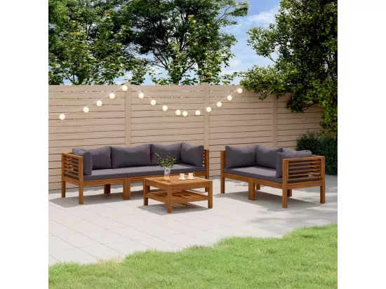 Salon de jardin 6 pièces avec coussin Bois d'acacia solide