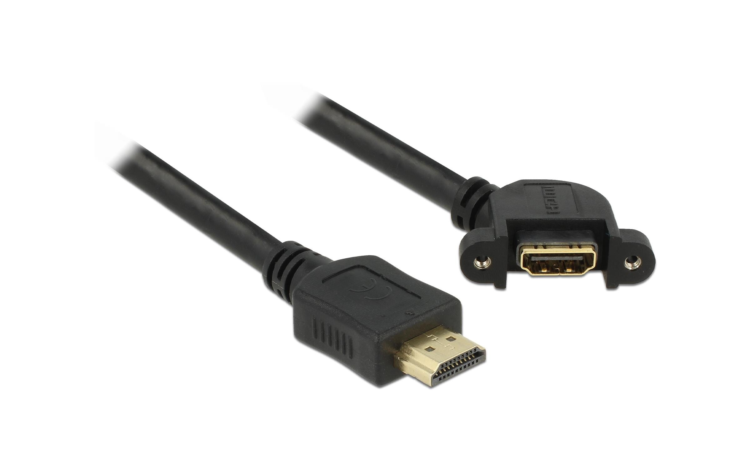 Verlängerungskabel zum Einbau, 4K 30Hz HDMI - HDMI, 0.5 mDelock Kabel HDMI-A Stecker > HDMI-A Buchse zum Einbau 110° gewinkelt 4K 30 Hz 0.5 m