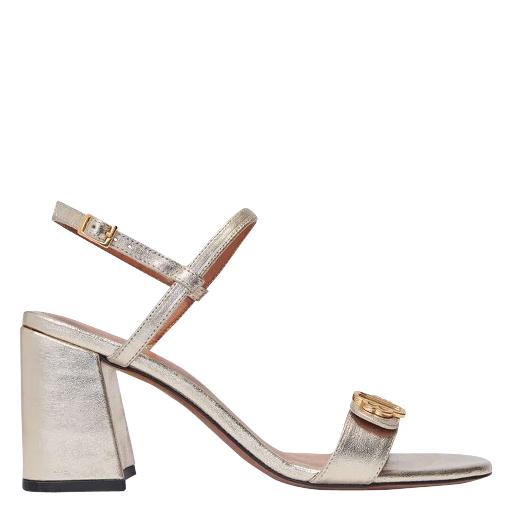 Sandales à talons en cuir métallisé | Doré