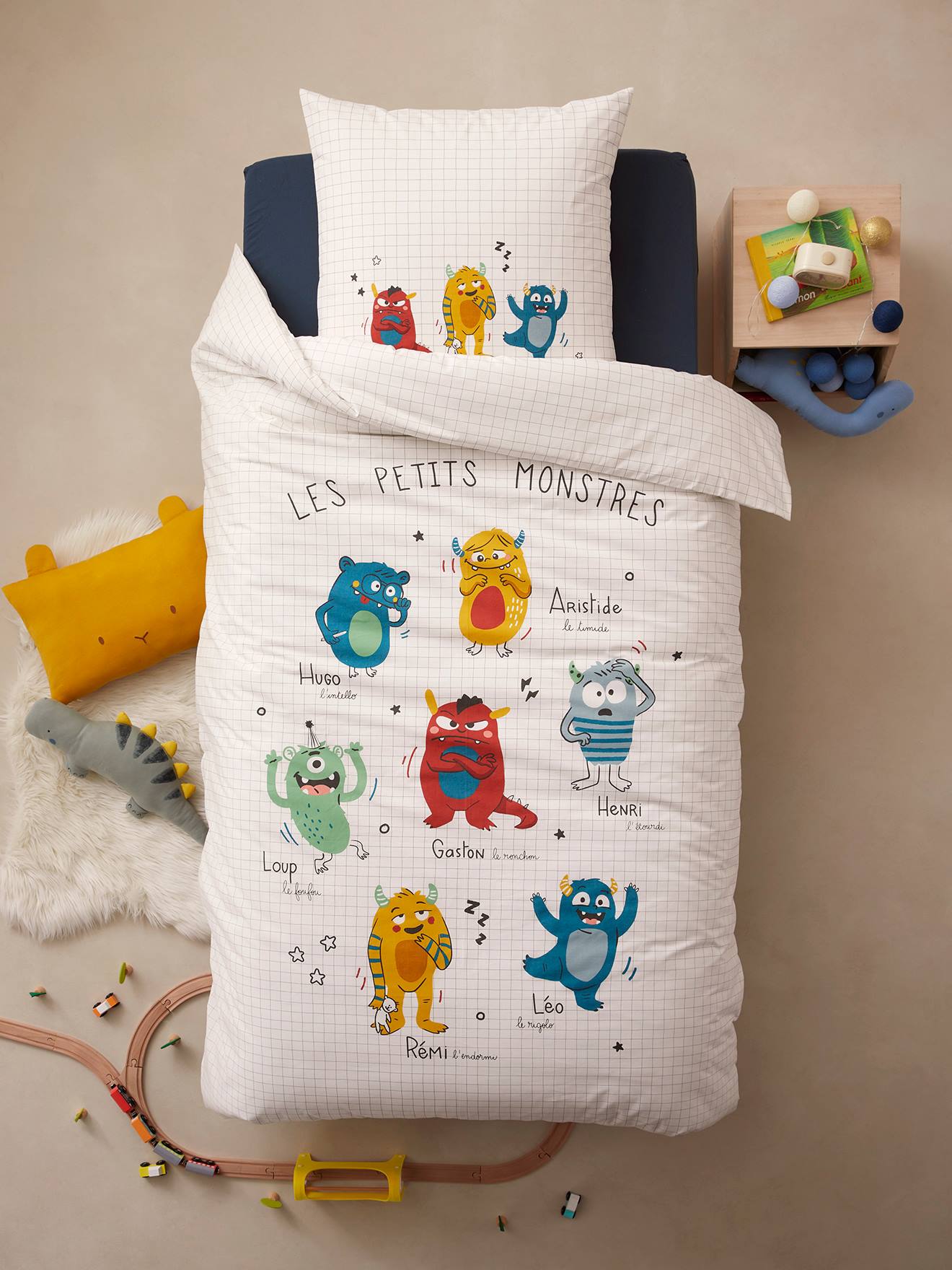 Conjunto infantil: capa de edredom + fronha, MONSTROS multicoloridos