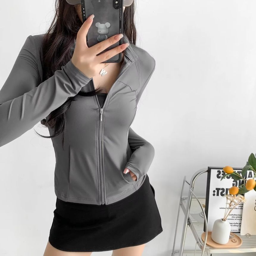 Asiris - Lange mouwen effen slim-fit capuchonjack