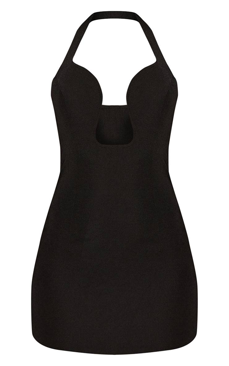 Noir Robe Courte Tissée Dos Nu À Encolure Plongeante Américaine