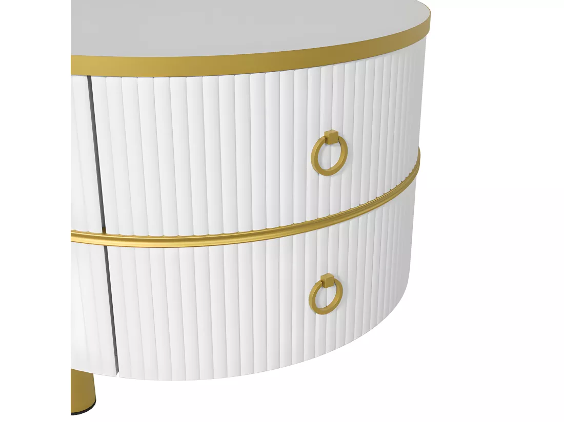 Lot de 2 tables basses gigognes avec 2 tiroirs - plateau à motif de marbre - Doré & Blanc