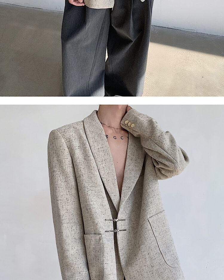 Omozando - Sjaalkraag, effen, oversized blazer met gesp