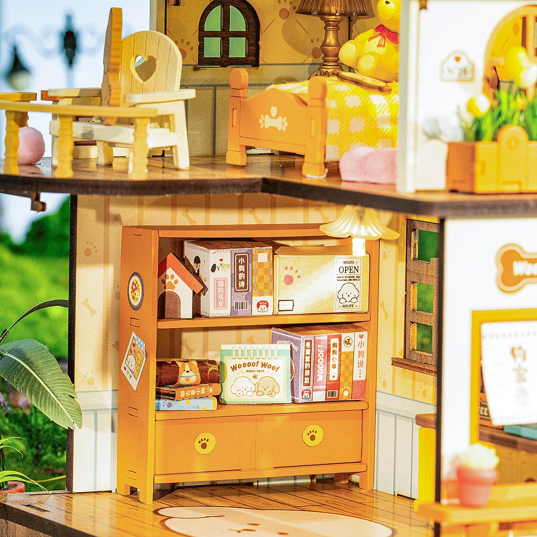 (230-tlg. Set) Rolife Modell Bausatz DIY Miniatur Haus mit Licht Home Deko für Erwachsene (DG169) - Puppy’s Cozy Villa