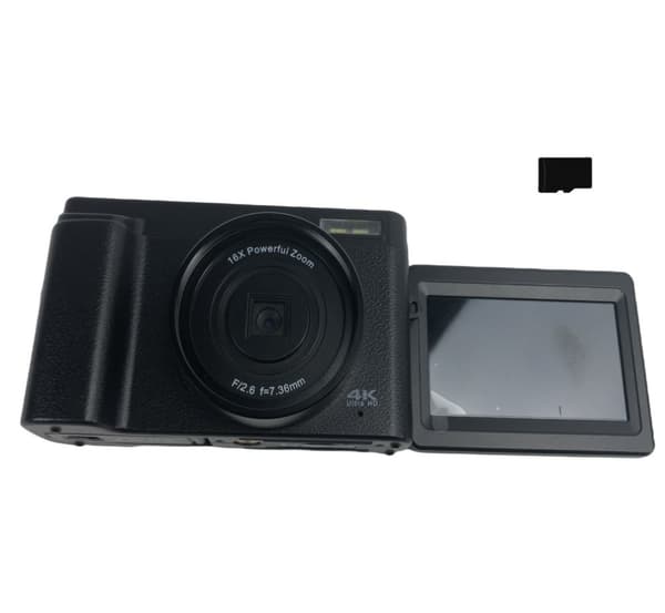 INF Digitalkamera med 48 MP, HD 1080p, 16x zoom, flip-skjerm, 32 GB minnekort