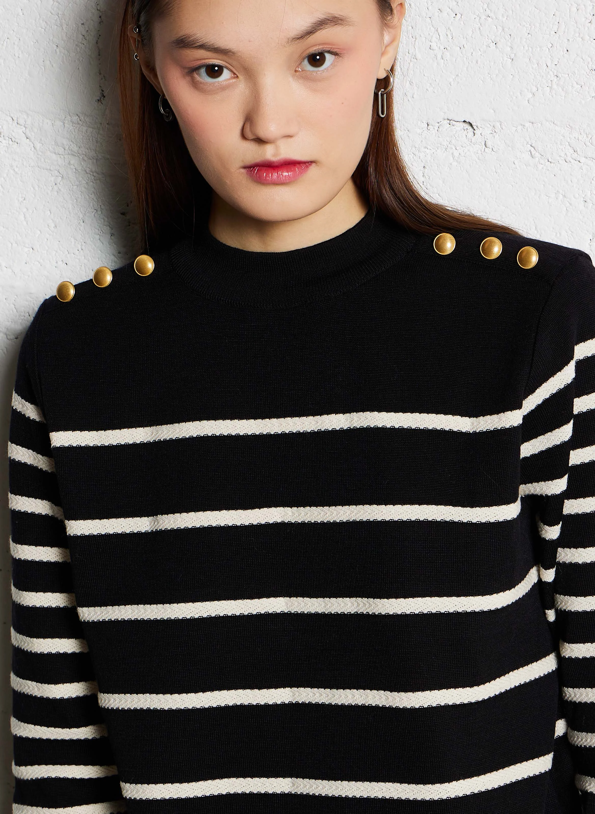 Pull col rond rayé en laine mélangé | Multicolore