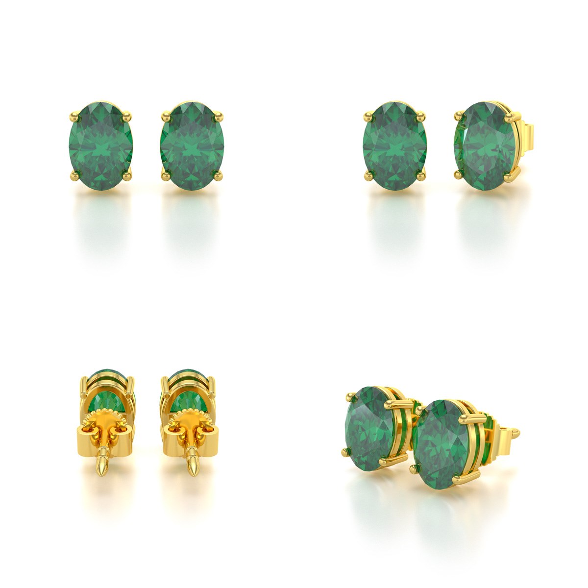 Boucles d'oreilles ADEN Or 585 Jaune et Emeraude forme Ovale 1.6grs
