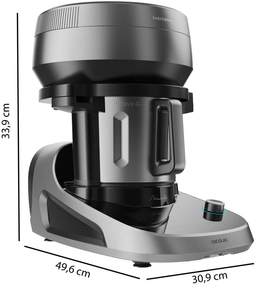 Cecotec Küchenroboter mit Lebensmittelspender Mambo CooKing Unique. 2200 W, 45 Funktionen, Tausende von geführten Rezepten, 5L Unique Krug, Zubehör: Dampfgarer oder Schöpflöffel für Eintöpfe