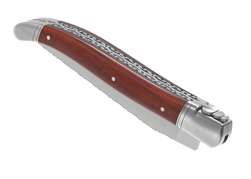 Couteau Laguiole prestige avec un manche en bois de corail et mitres en acier inoxydable