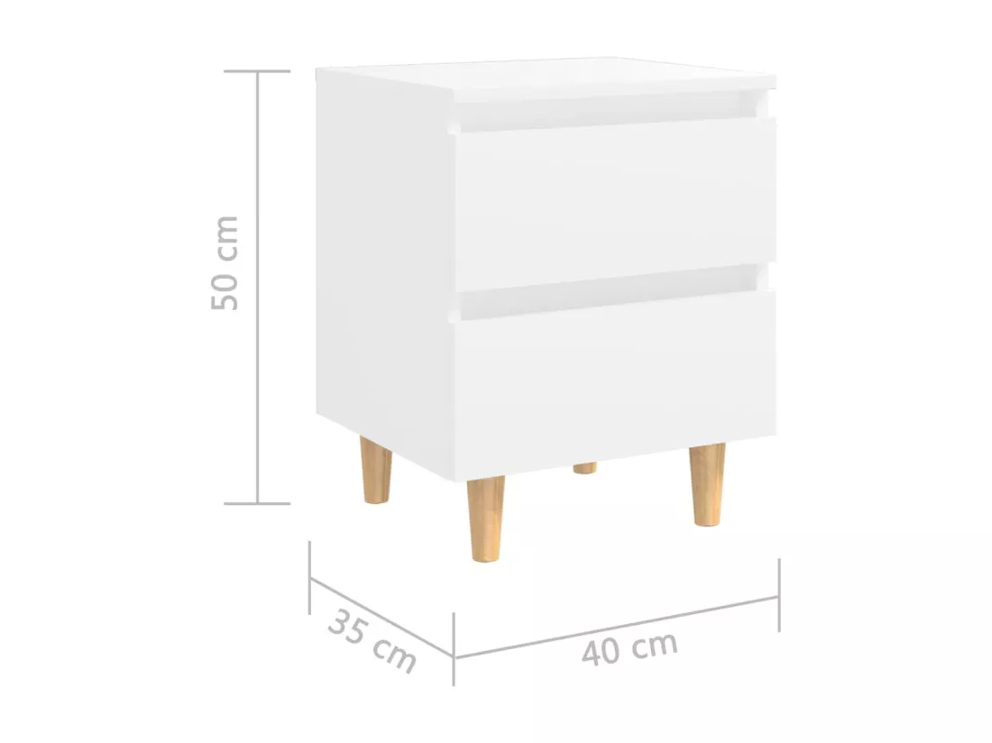 Tables de chevet avec pieds en pin 2 pcs Blanc 40x35x50 cm