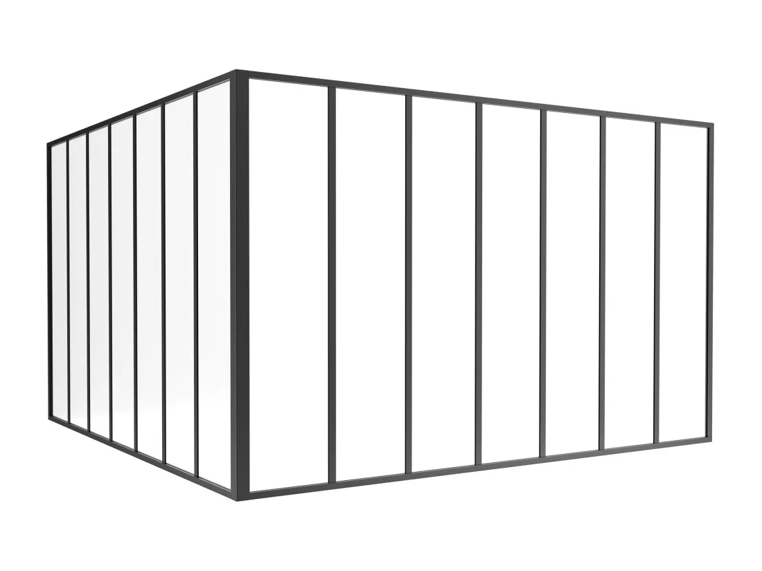 Verrière d'angle d'atelier en aluminium thermolaqué - L210 x L210 x H130 - Noir - BAYVIEW