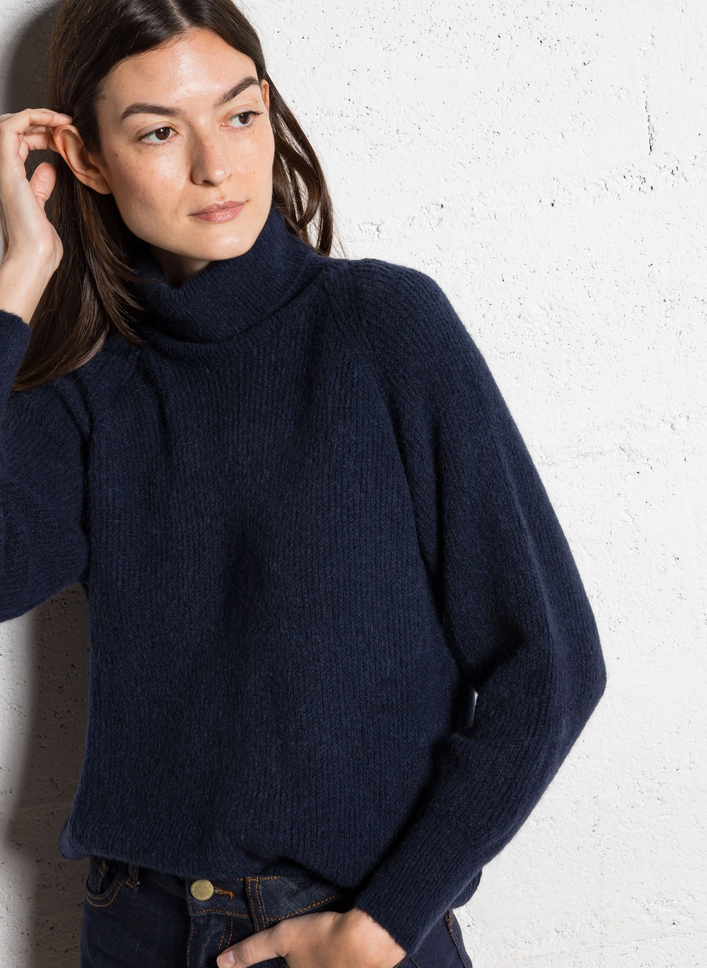 MONA - Pull ample à col roulé| Bleu